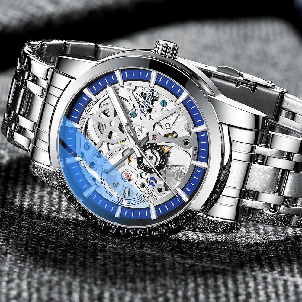 Chenxi Men's Automatic Mechanical Watches Business Waterproof Luminous Watch Men Stainless Steel Skeleton Wristwatch
