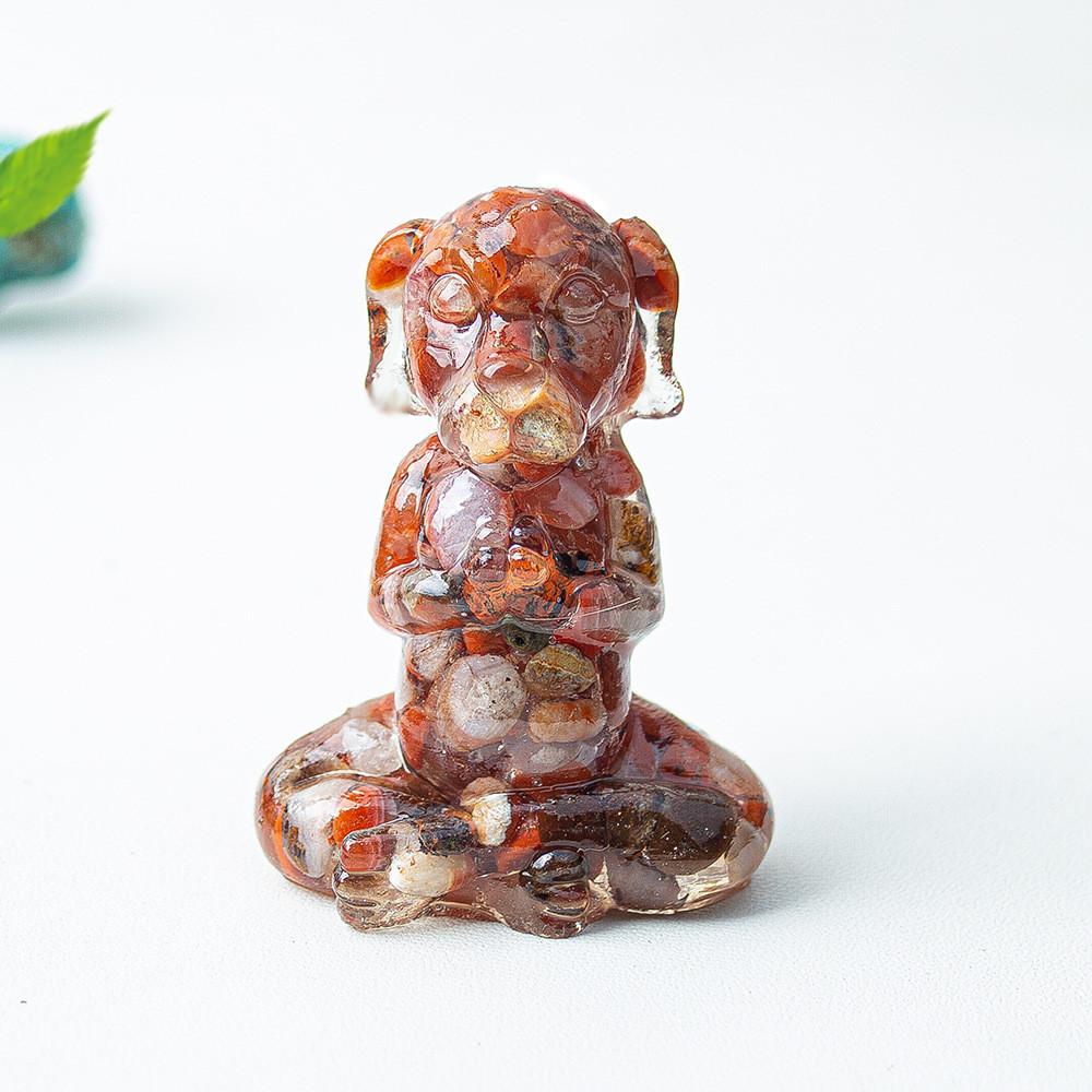 Zen Sitting Dog Resin Art Desk Decor Handmade Crystals For Meditation Gift