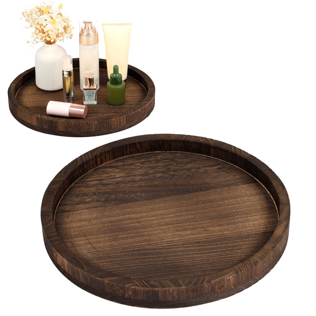 Round Wood Tray Serving Platter 30cm Vintage Round Dessert Plate Multipurpose Candle Holder Tray Decorative Tray for Table