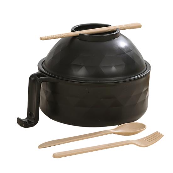 Миска для рамена для микроволновой печи с крышкой Набор мисок для лапши быстрого приготовления с палочками для еды ложкой и вилкой Пластиковый портативный контейнер для лапши для путешествий домашнего использования ланч-бокс чёрный 890₽