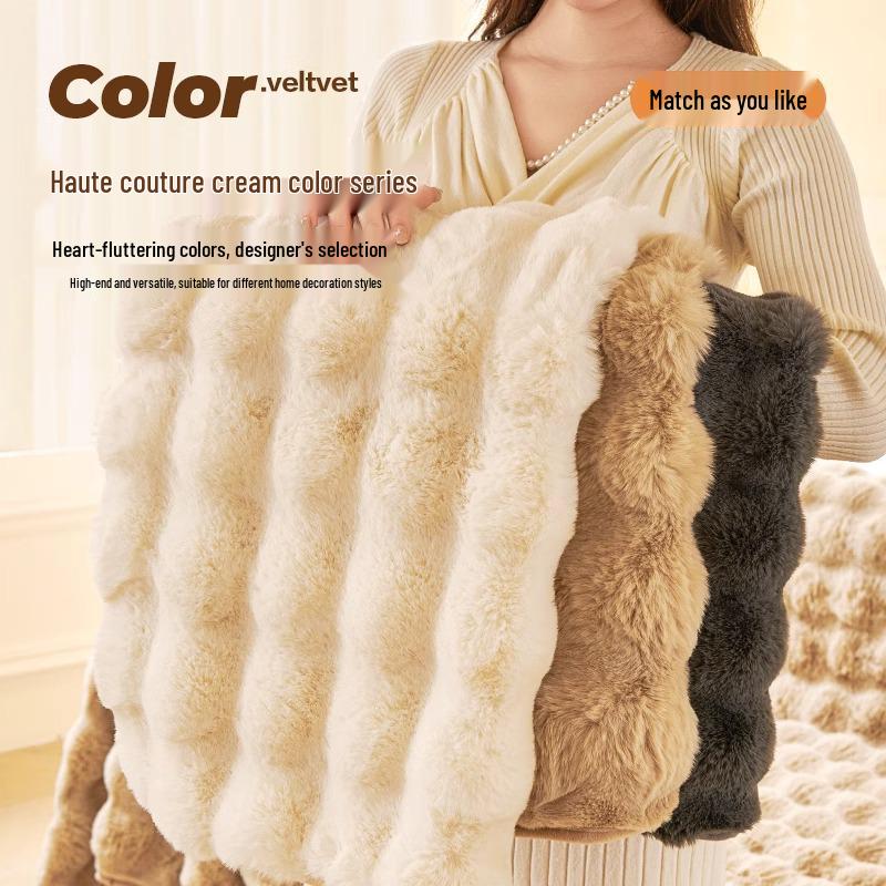 Non-Slip Rabbit Plush Winter Sofa Cushion & Tatami Blanket