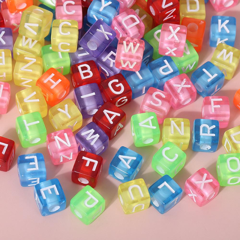 English Alphabet Bead Stringing DIY Jewelry Kit - Square Multicolor Loose Beads (Sizes: 5x5, 6x6, 7x7, 8x8, 10x10)