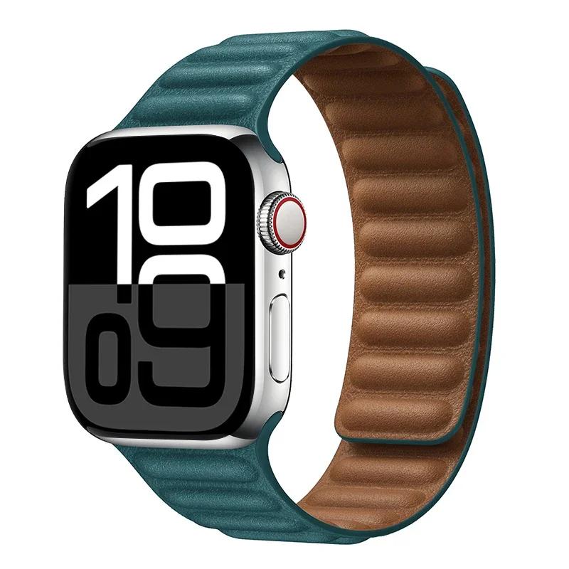 Leather Strap for Apple Watch Band 42mm 46mm 45mm 44mm 40mm Original Magnetic Loop Link Bracelet iWatch Ultar 2 49mm 10 9 8 7 SE