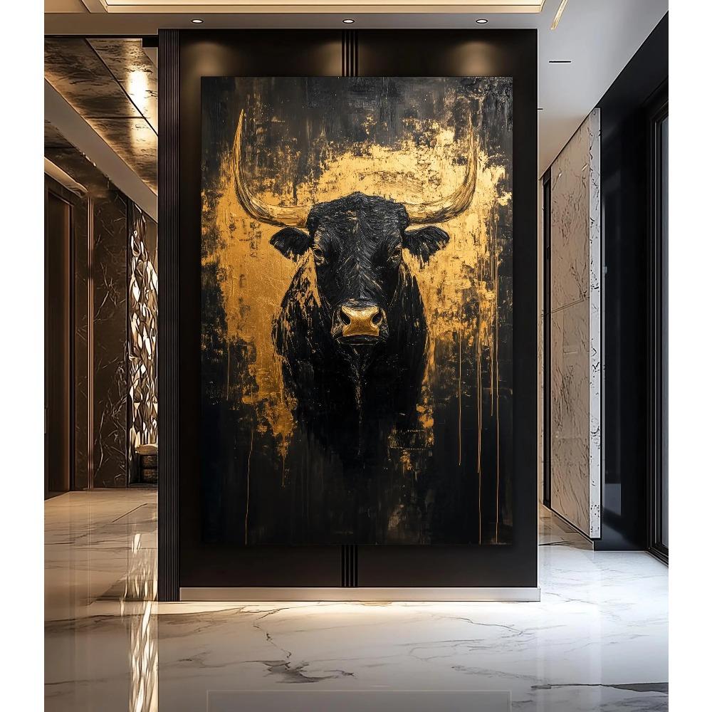 Fox Elephant Eagle Canvas Painting Black Gold Animal Print Poster Luxury Wild Animal Decoration Abstract Modern Gold Home Decor