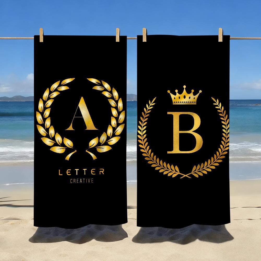 Black Golden Crown Letter Towel Sports Quick Dry Travel Camping Sandproof Soft Light Large Beach Towel