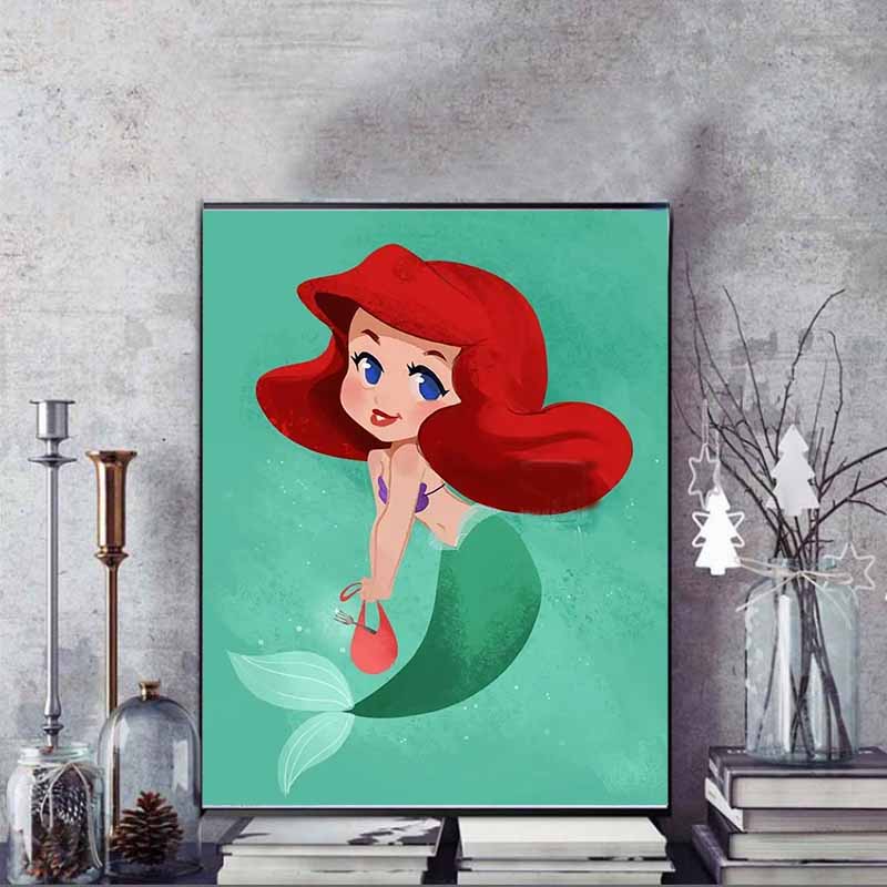 Disney Diamond Painting Ariel The Little Mermaid Watercolor Illustration 5D Diamond Painting Art Embroidery Cross Stitch Room Decoration