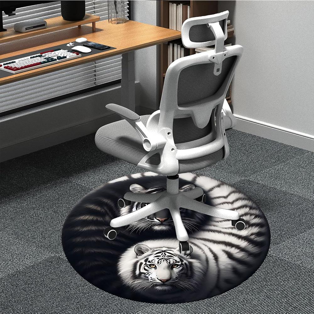 

1PC Tiger Yin Yang Office Round Rug, Non slip, Soft and Durable Office Rug for Interior Decoration, Perfect for Office 80cm
