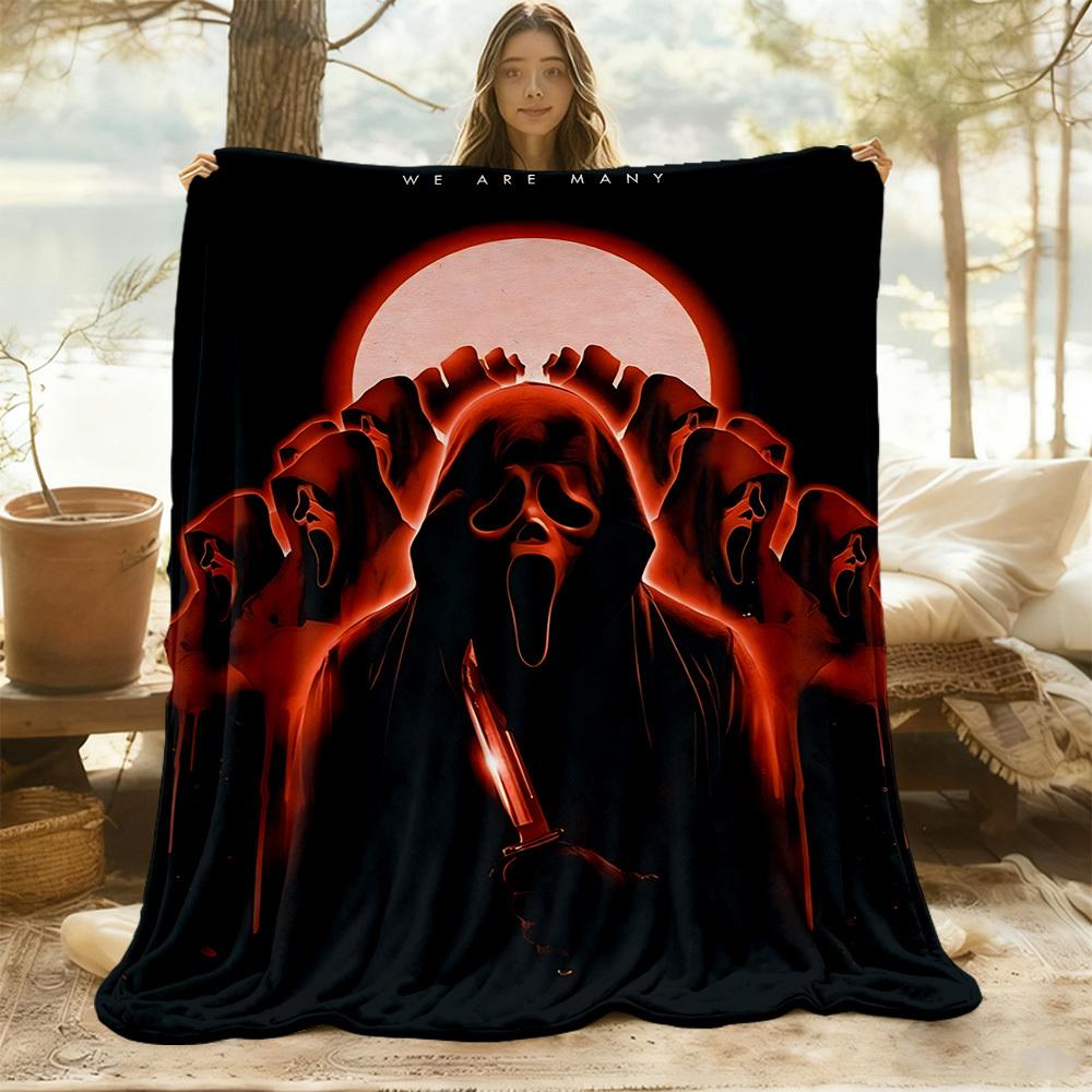 1pc Scream Mask Outdoor Blanket Lightweight Flannel, Soft & Warm, All Season Use for Sofa, Outdoor, Camping, Living Room, Office, Chair