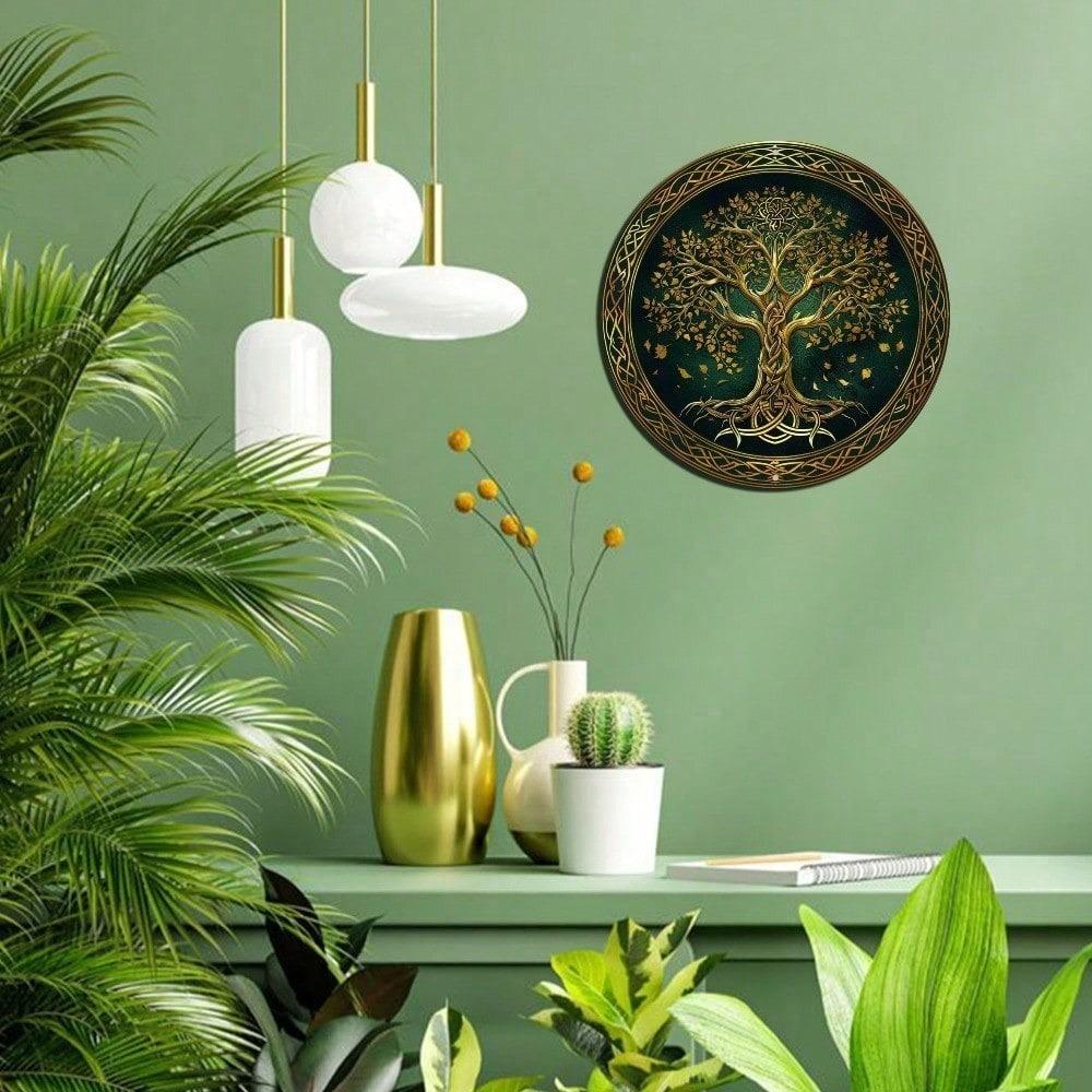 Vintage Tree of Life Round Metal Wall Art 2D Aluminum Sign for Living Room Home Decor