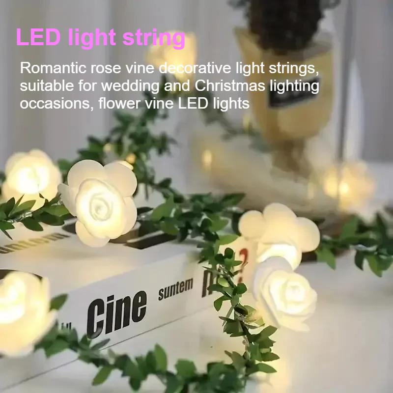 1.5M 10LEDS Rose Flower String Lights Battery Powered Flower Rose Night Lamp for Christmas Wedding Valentines Day Party Garland Decoration