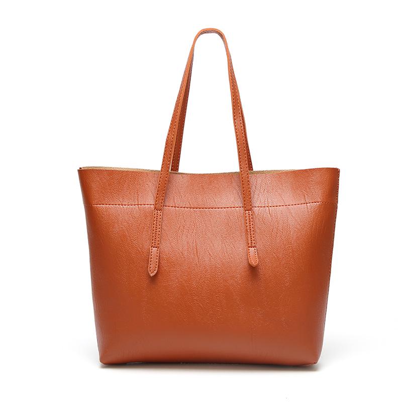 Fashion Women's PU Bag Solid Color Large Capacity Handbag Sewing Thread Zipper European Style Fashion Simple Tote Bags