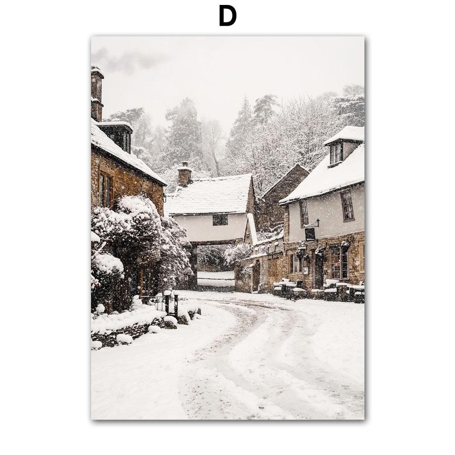 Wall Art Canvas Painting Christmas Deer Snow Pine Tree Train Winter Living Room Decoration Posters And Prints Home Wall Pictures