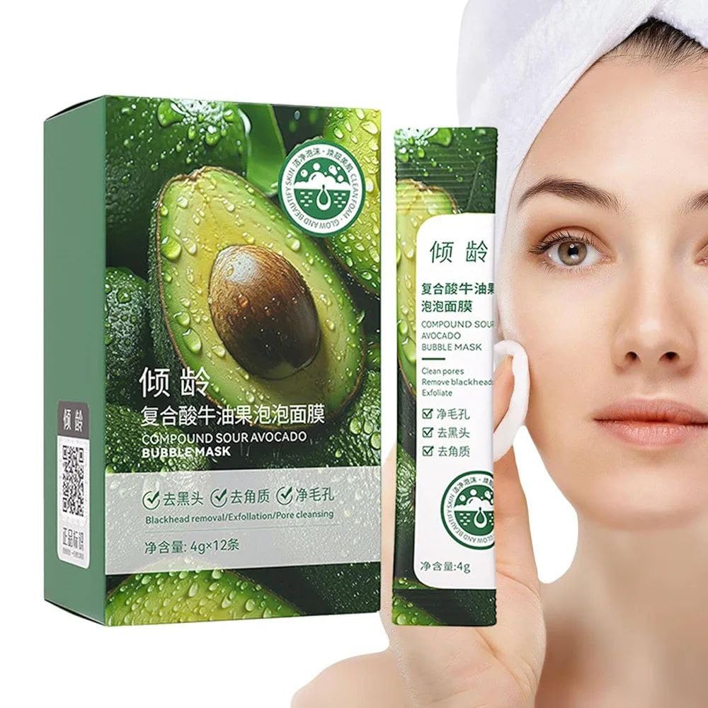 SHKAYTO 12Pack, Avocado Bubble Mask - Deep Cleansing Oxygenating Face Mask for Blackhead Removal, Pore Care, Exfoliation & Hydration - Foaming Faci