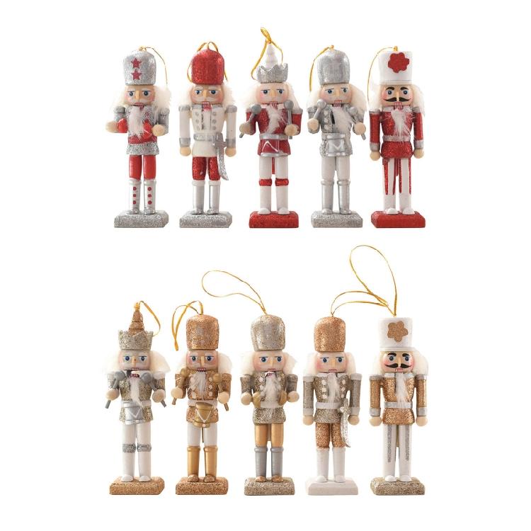 Christmas Wood Nutcracker Soldier Pendants 4pcs/set Xmas Tree Festival Holiday