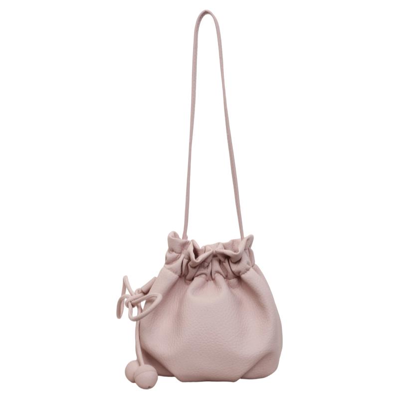 2026 New Drawstring Bucket Bag for Women Soft Leather Crossbody Bag with Ball Charm Mini Shoulder Handbag for Daily Shopping