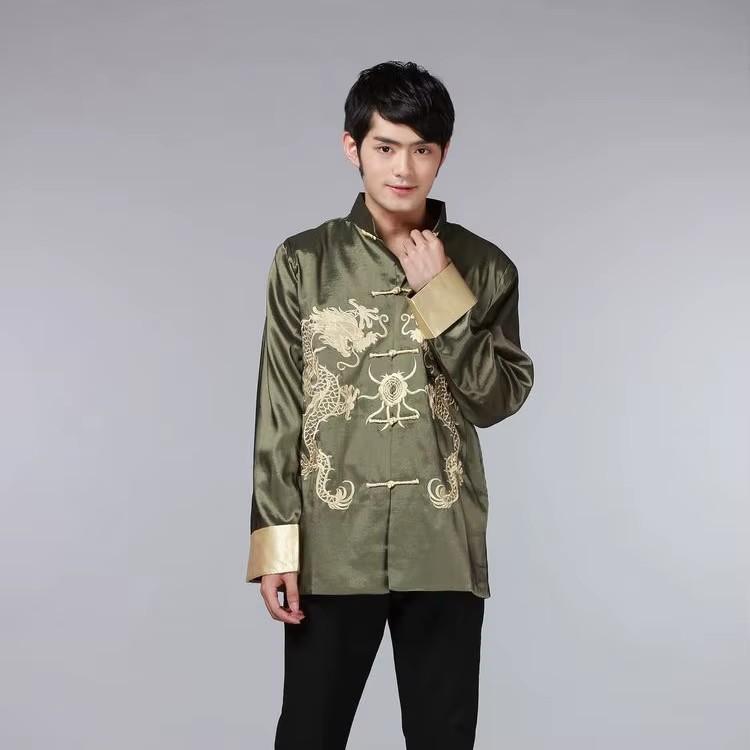 Men Embroidered Tops Chinese Traditional Phoenix Printed Clothes Dragon Tang Suit Clothing Long Sleeve Jacket