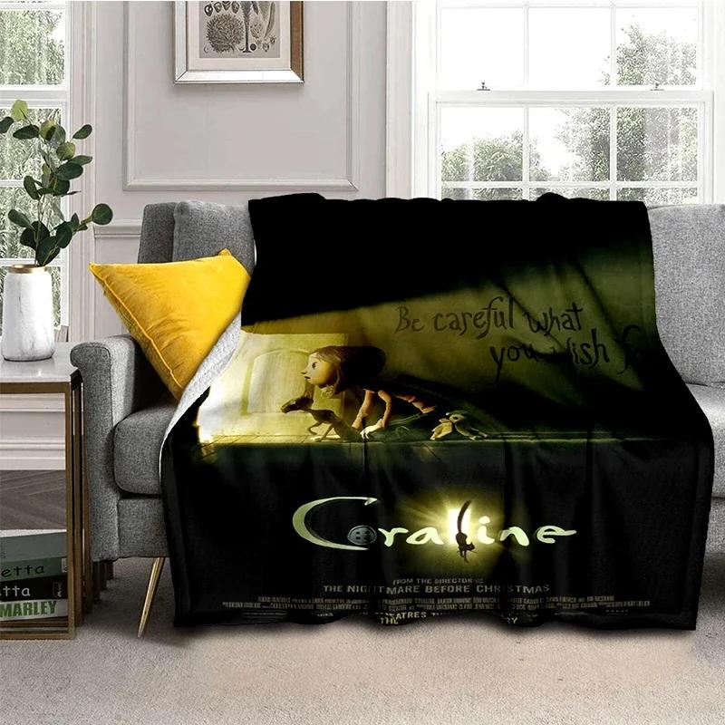 Coraline Animated Movie Throws Blanket Picnic Super Soft kawaii Blanket for Travel Bedding Couch Sofa Bed Blanket Birthday Gift