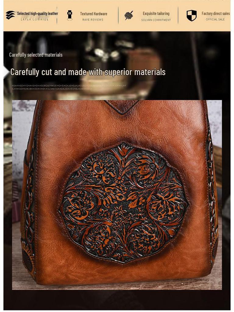 Retro Chinesischer Stil Geprägter Lässiger Reise-Rucksack mit großem Fassungsvermögen für Damen