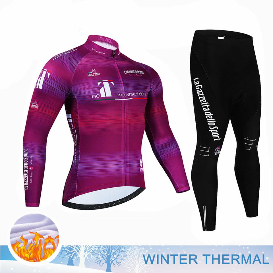 Bike Suit Tour De Italia Giro Winter Thermal Fleece Long Sleeve Cycling Jersey Set Bib Pants Ropa Ciclismo Bicycle Clothing MTB