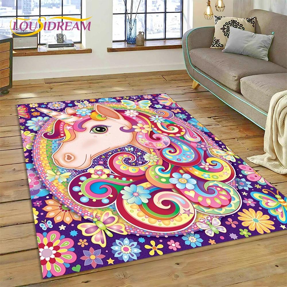 3D Cartoon Cute Unicorn Animal Carpet Rug for Home Living Room Bedroom Sofa Doormat Decor,Child Play Area Rug Non-slip Floor Mat