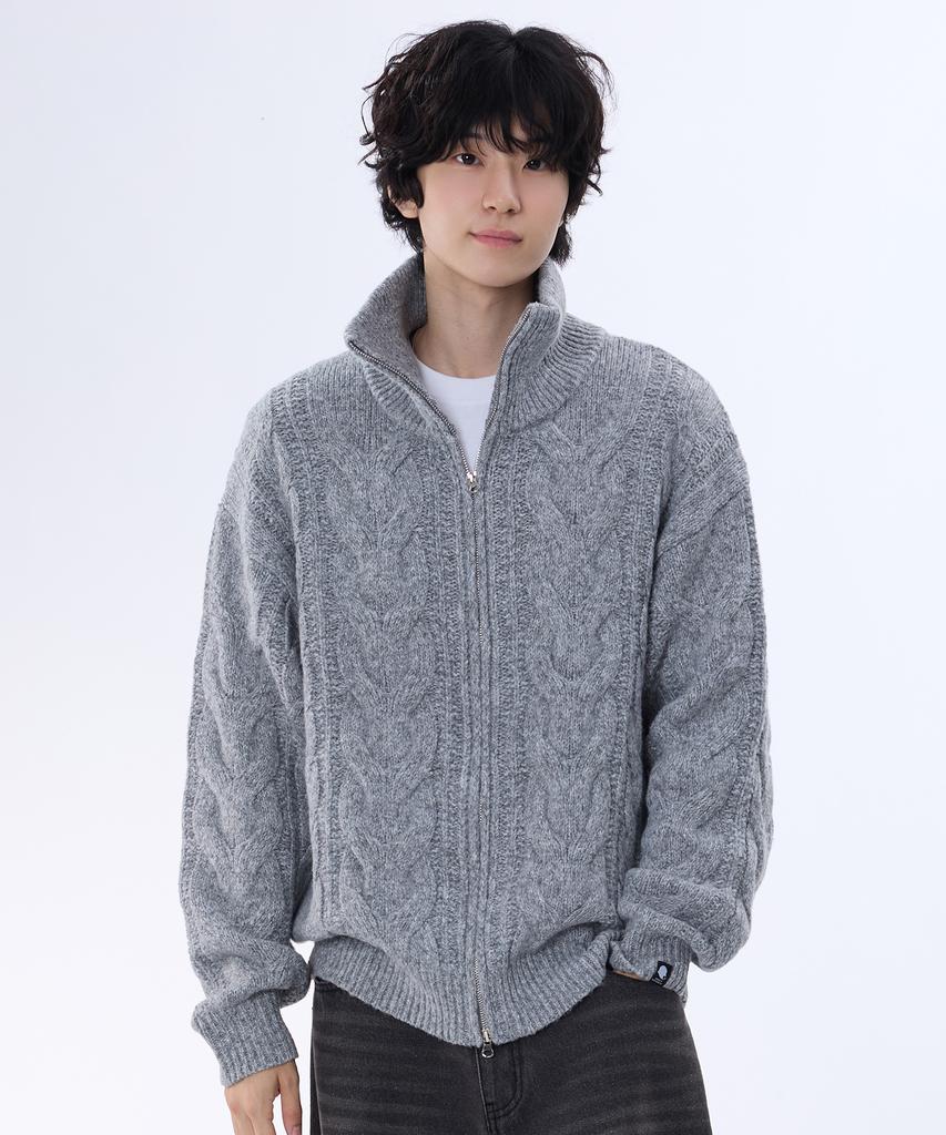 GHOST REPUBLIC Cable 2-Way High-Neck Knit Zip-Up 3 Colors Gkz-277