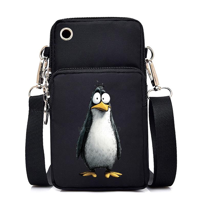 Funny Animals Personality Printing Black Oblique Span Small Bag Multifunctional Casual Portable Mobile Phone Bag