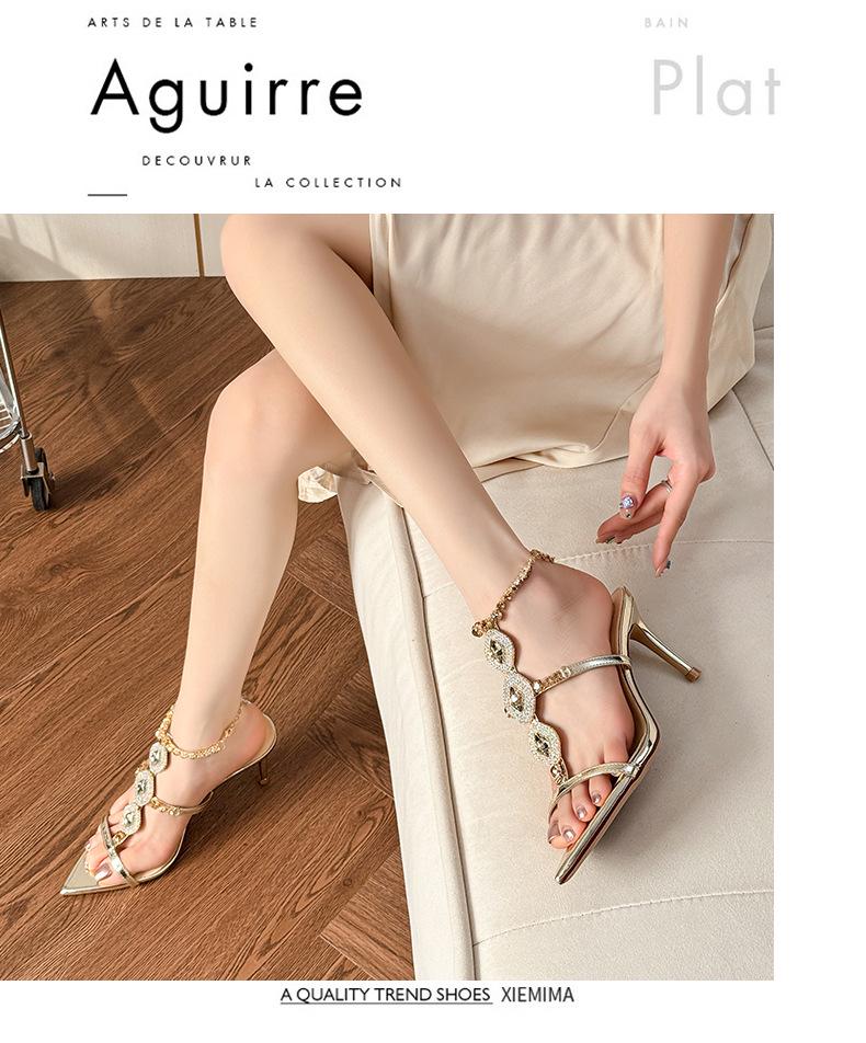 Silver Rhinestone High Heel Chain Sandals - Stunning 2025 Summer Style for Women, Perfect with Skirts