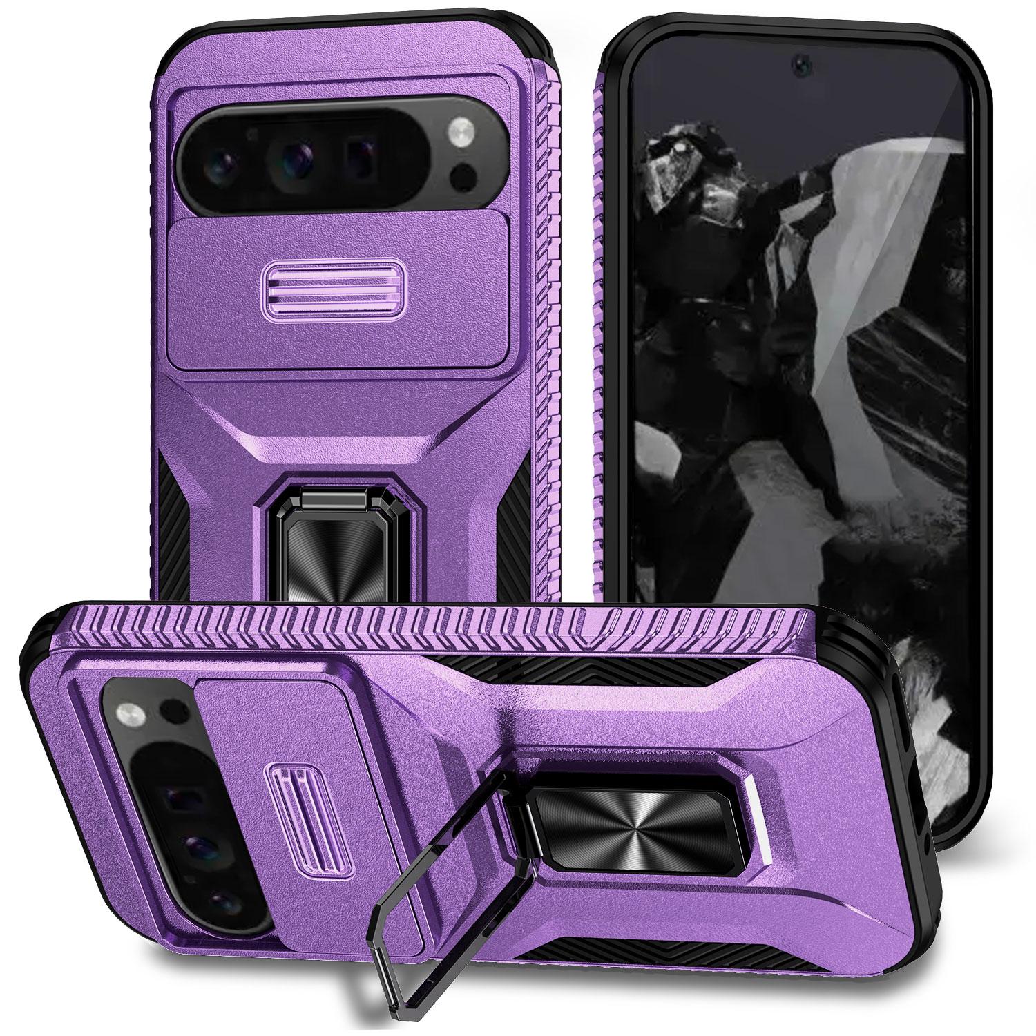 

For Google Pixel 10 Pro XL/Pixel 9 Pro XL Case Camshield Kickstand TPU+PC Anti-Slip Phone Cover Purple