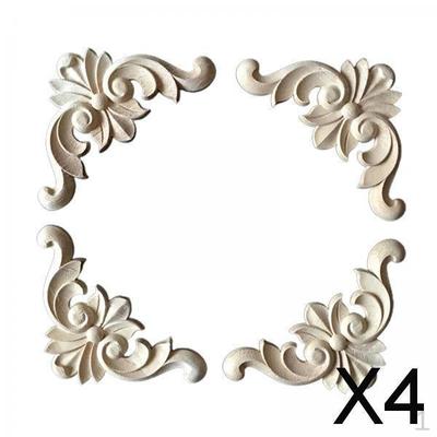 4x4x Wood Carved Applique Frame Woodcarving Unpainted Figurine Corner Wooden Figurines Mouldings for