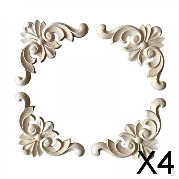 

4x4x Деревянная резная аппликация Рамка Резьба по дереву Неокрашенная фигурка Угол Деревянные фигурки Молдинги для