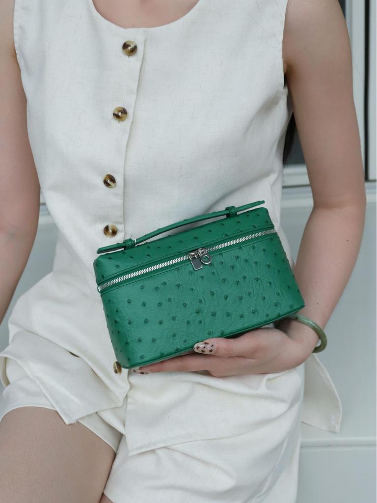 Genuine Leather Ostrich Pattern Women's Handbag & Crossbody Cosmetic Bag