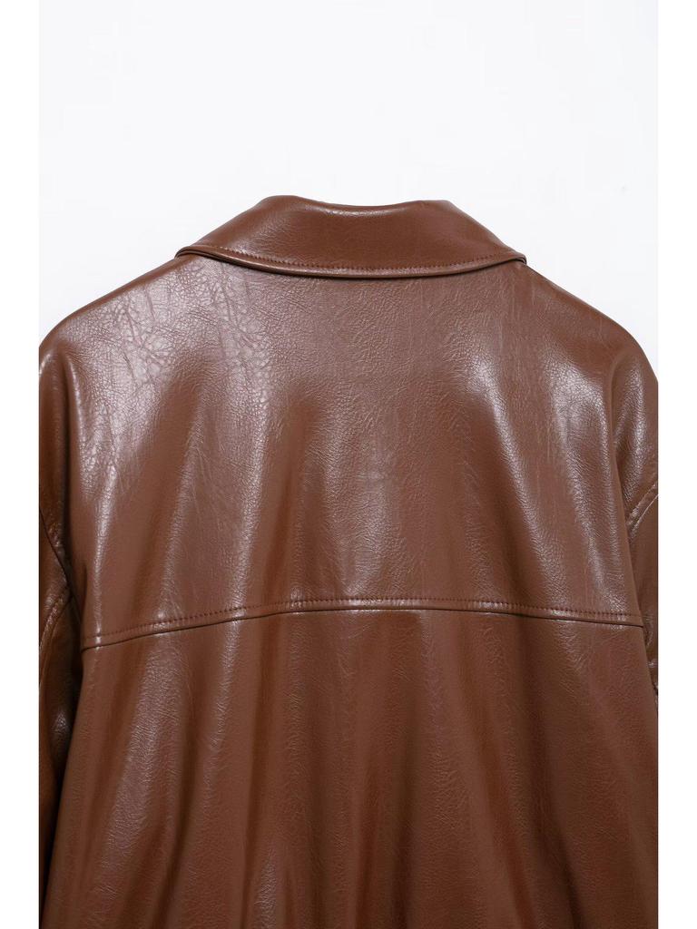 European and American Women's Fashion 2025 Spring Pilot Long Sleeve Faux PU Jacket