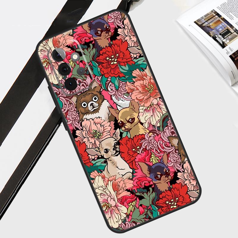 Chihuahua Face Floral Dog Case For Samsung Galaxy A12 A22 A32 A52 A56 A36 A26 A16 A06 A54 A34 A14 A13 A53 A15 A35 A55