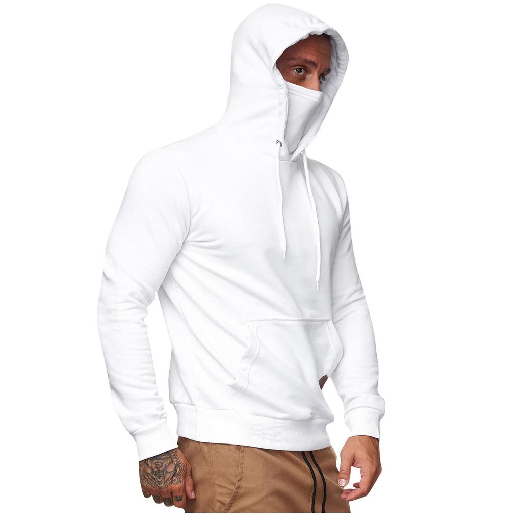 Autumn And Winter Hooded Sweater Loose Sports Long-Sleeved Hoodie Solid Color Pullover Top With Mask