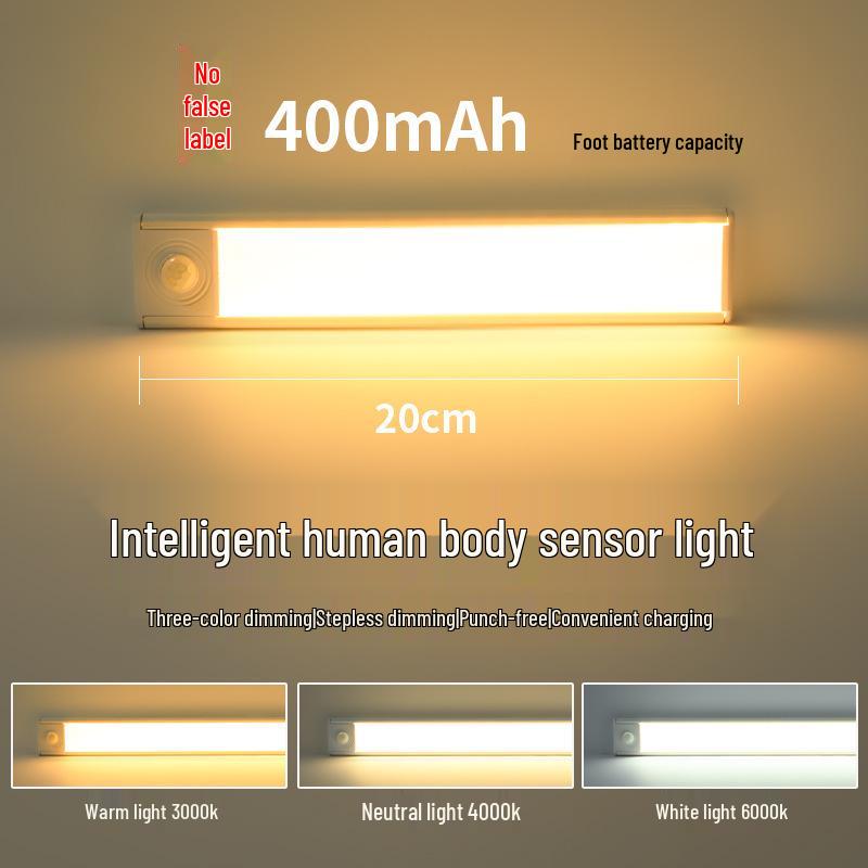 Rechargeable Ultra-Thin Smart LED Motion Sensor Light Strip for Cabinets and Wardrobes 20CM + Tri-color