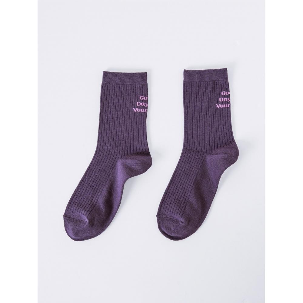 Daiso Womens Lettering Mid Thigh Socks Purple