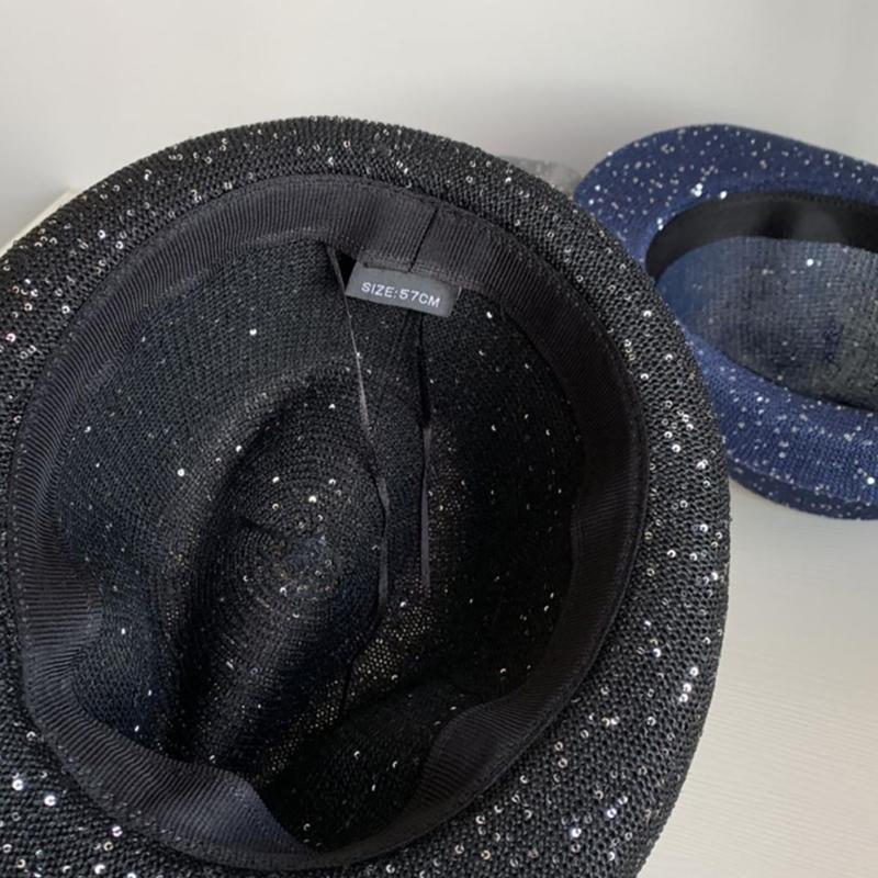 Mardi Gras Sequins Fedoras Hat for Adult Unisex Masquerade Carnivals Mesh Derby Hat Performances Hat with Rolled Up Brim