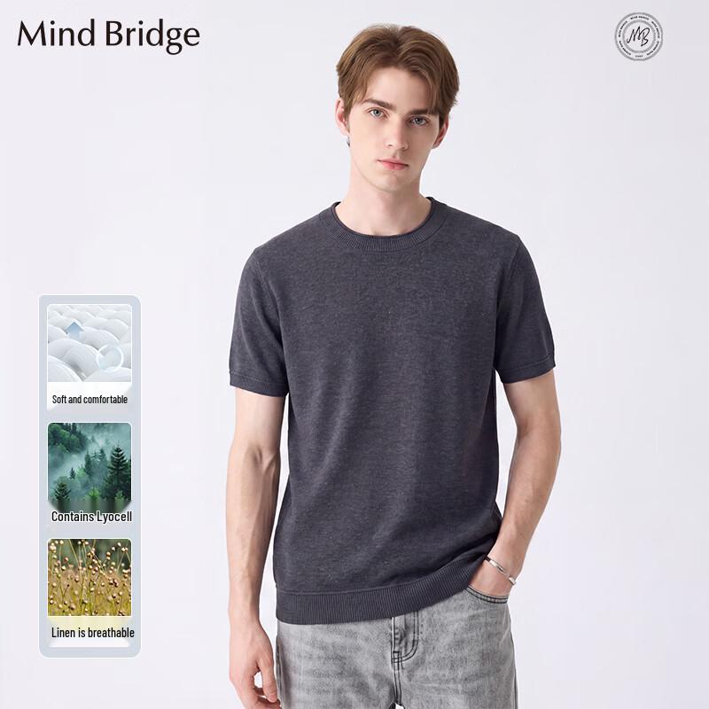 Mind Bridge Lyocell Blend Ribbed Short Sleeve T-shirt L индиго