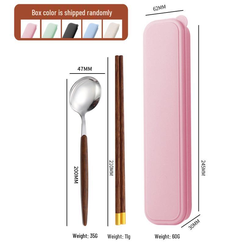 Portable 1010 Portuguese Stainless Steel Cutlery Set with Wooden Chopsticks - Knife, Fork, Spoon