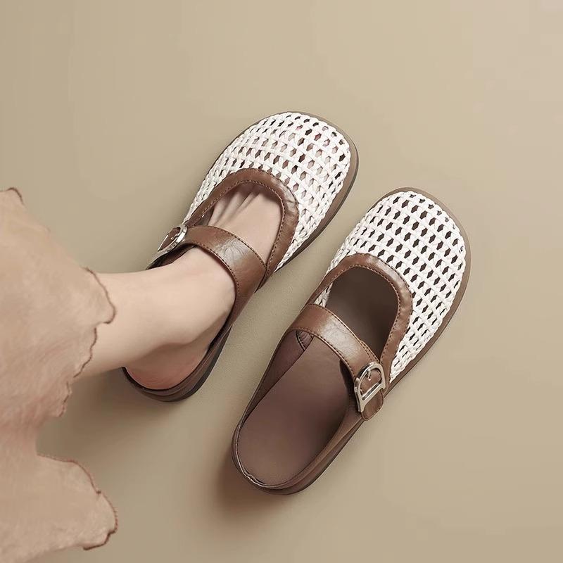Baotou Half-slippers Summer Breathable Woven Flat Shoes One-foot Roman Sandals
