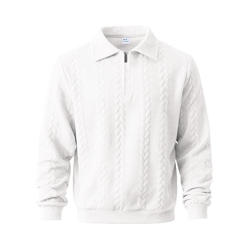 2026 Men's Heavyweight Textured Lapel Zip Polo Sweatshirt for Spring/Autumn