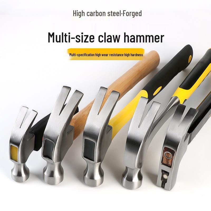 Carbon Steel Claw Hammer with Fiber, Wood & Rubber-Coated Iron Handles