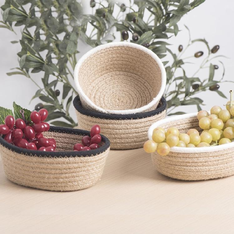 3Pcs Round Braided Linen Baskets Handwoven Linen Rope Organization Baskets Portable Round Storage Container