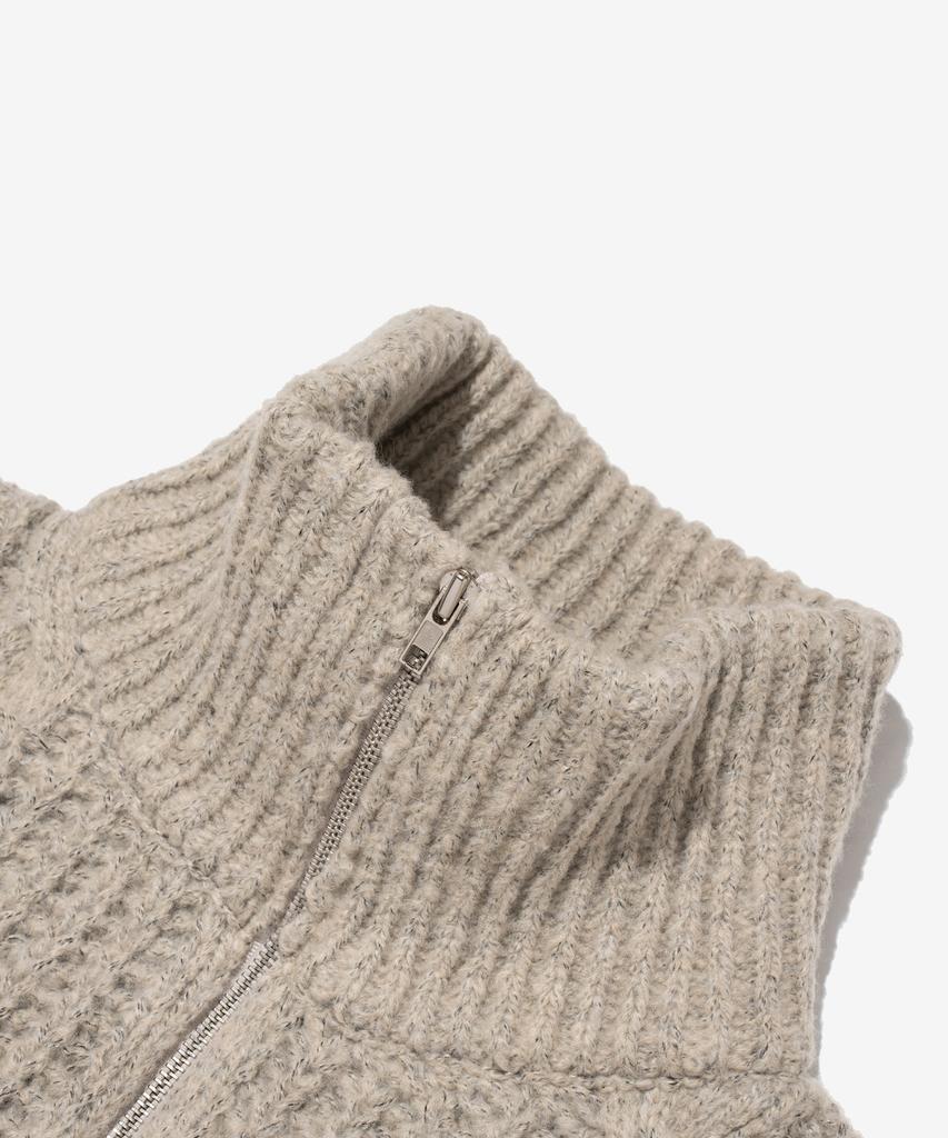 OTHERFITS Cable High-Neck Knit Zip-Up (Beige)