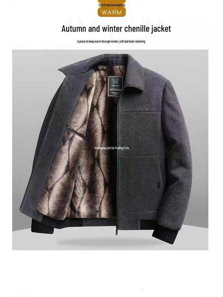 2025 Plus Velvet Corduroy Jacket for Middle-Aged Dads - Thick Winter Woolen Men's Casual Coat