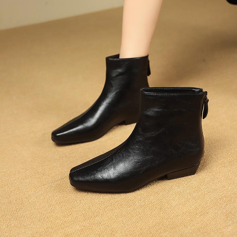 2025 Autumn and Winter New Imitation Leather French Retro Pointed Thin Boots Women's Low Heels and Bare Boots Martin Boots Thick Heel Short Boots