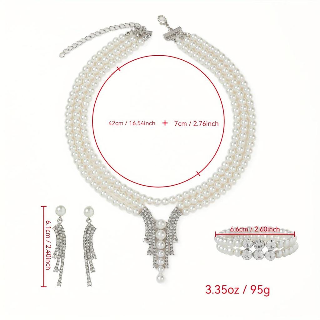 Trending European & American Pearl Jewelry Set: Necklace, Earrings, and Bracelet for Weddings & Evenings