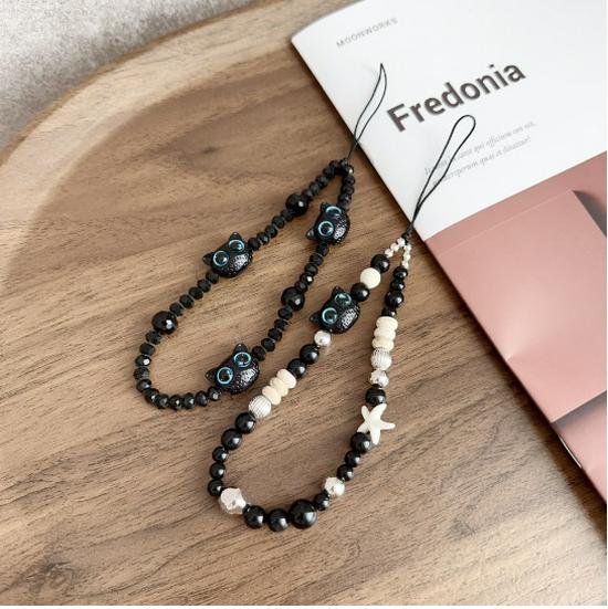 "Monster Cat Mobile Phone Beaded Wrist Lanyard with Anti-Fall Pendant"