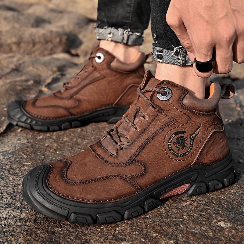 Fashion Winter New Outdoor Wear-resistant Hiking Boots Plush Warm High Shoes Leather Short Boots Thickness Walking Waterproof Snow Boots