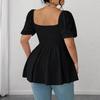 Plus Size Women's Smocked Waist Peplum Top Square Neck Puff Sleeve Casual Blouse Lightweight Comfortable Soft Fabric